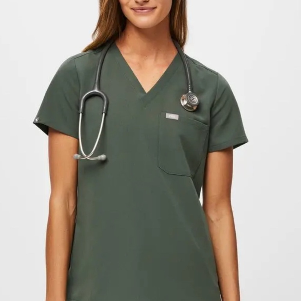 Figs Forest Green V-Neck Scrub Top